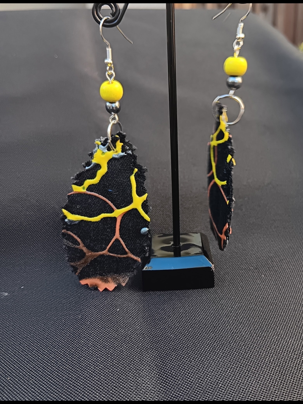 Handmade Black and Yellow Teardrop Earrings